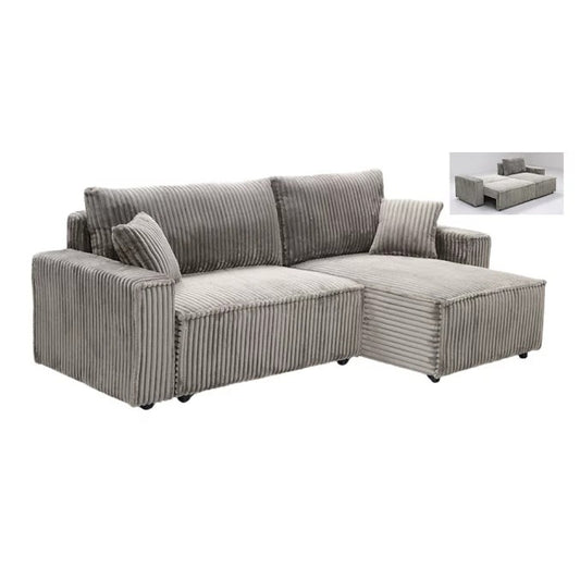 Sofá cama chaise longue LUKA gris de pana 234 cm moderno