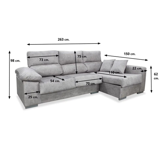 Sofá chaise longue derecha SVEA 263 cm