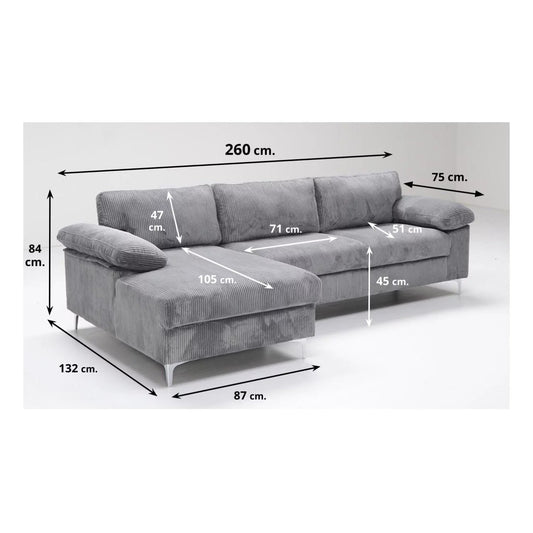 Sofá chaise longue izquierda ZÜMI 260 cm gris