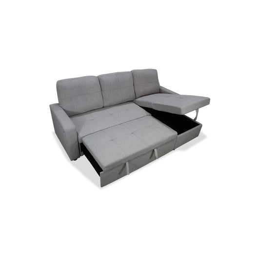 Sofá chaise longue cama con arcón NÖMI gris oscuro 216 cm