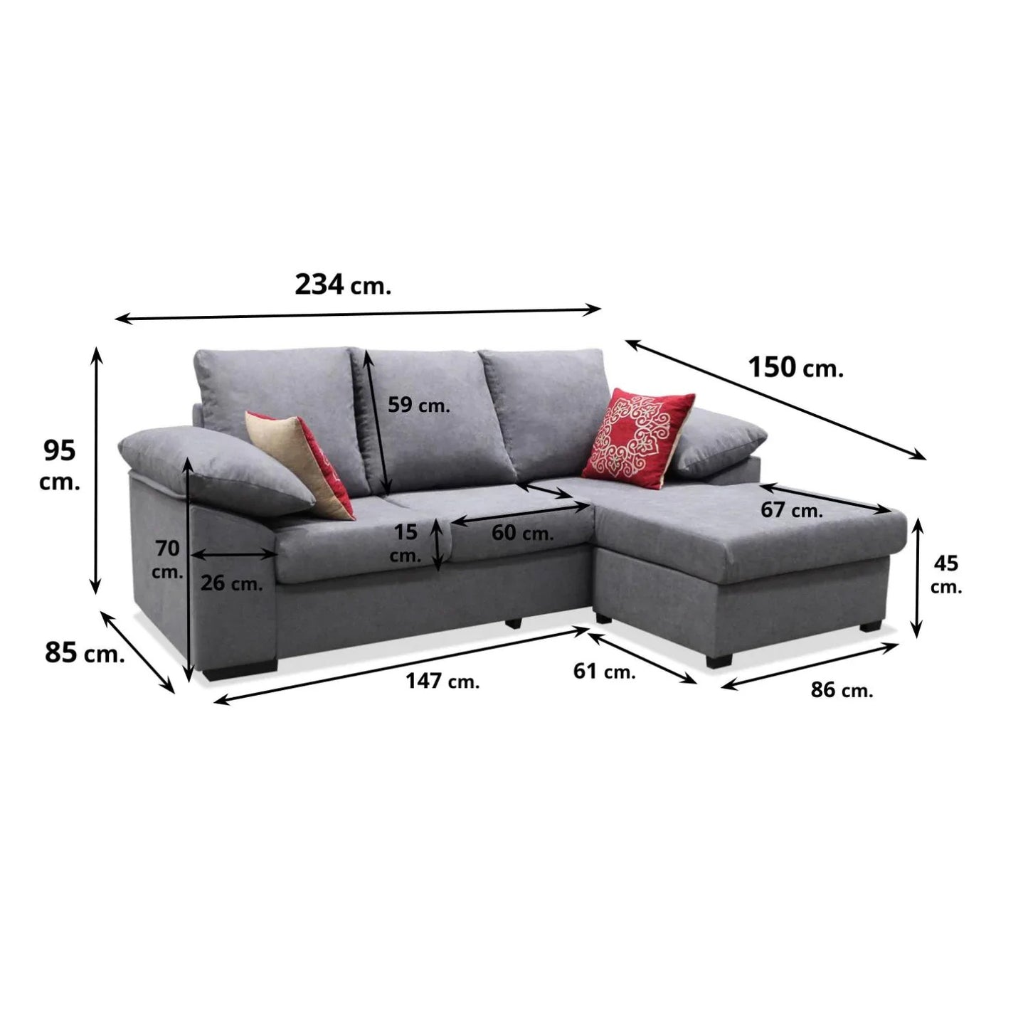 Sofá chaise longue Alejandra 230 cm