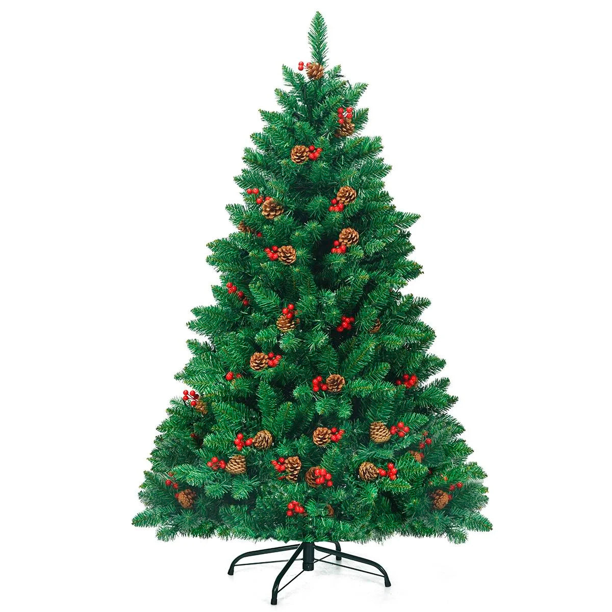 Árbol navidad 180cm y 750 ramas Luxury con adornos piñas y bayas