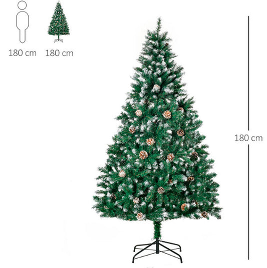 Árbol navidad nevado 180 cm y 800 ramas Luxury con adorno piñas
