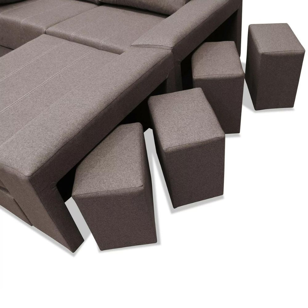 Sofá chaise longue Amelia choco multipufs 260 cm