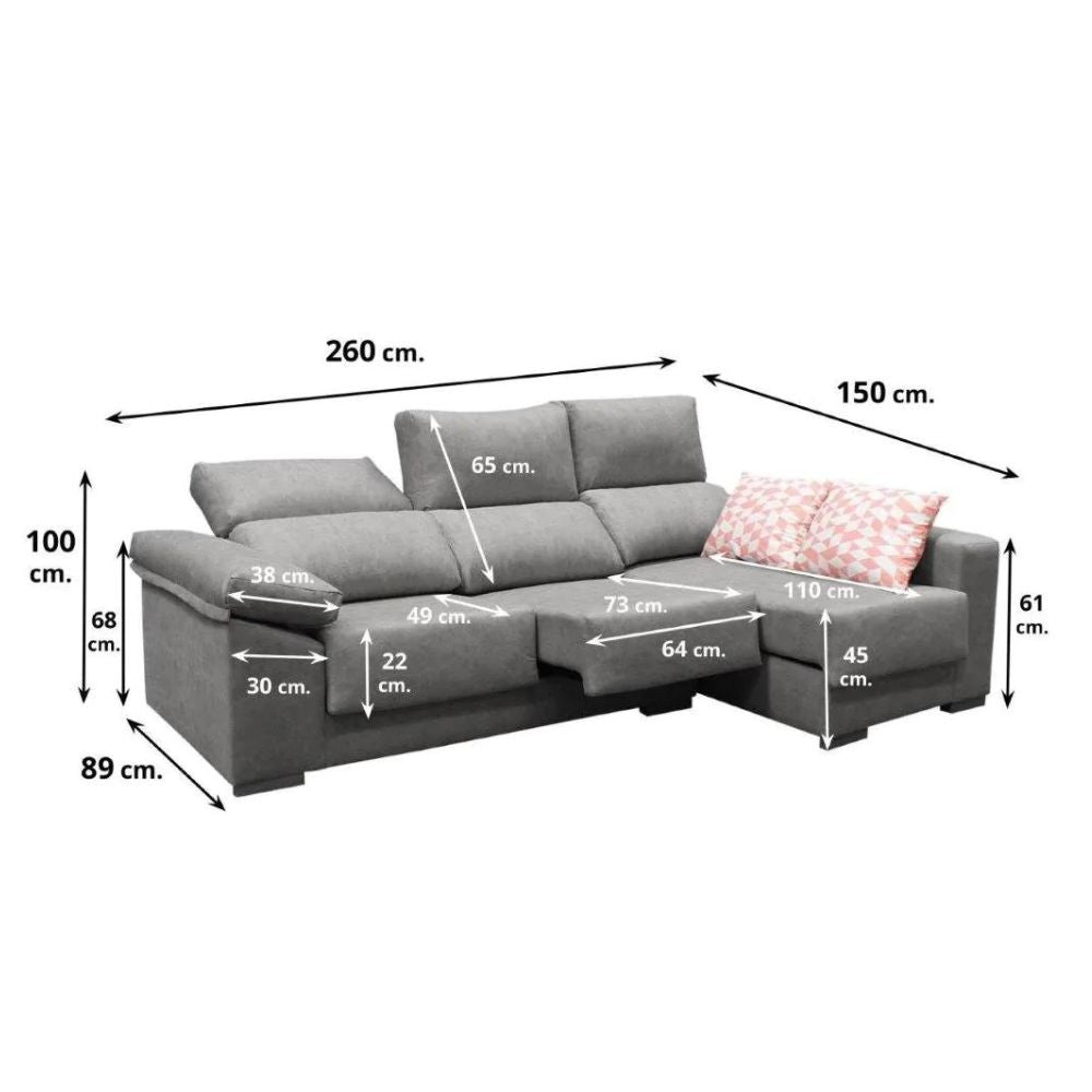 Sofá chaise longue Rafaela 260 cm.