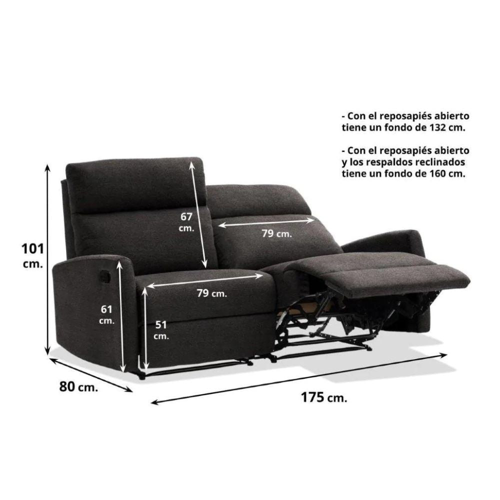 Sofá relax 3 plazas Lancia marrón oscuro