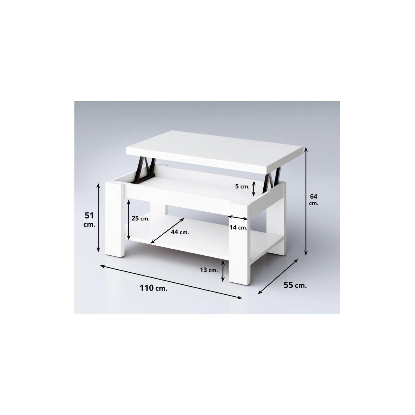 Mesa centro elevable blanco 110x55 cm.