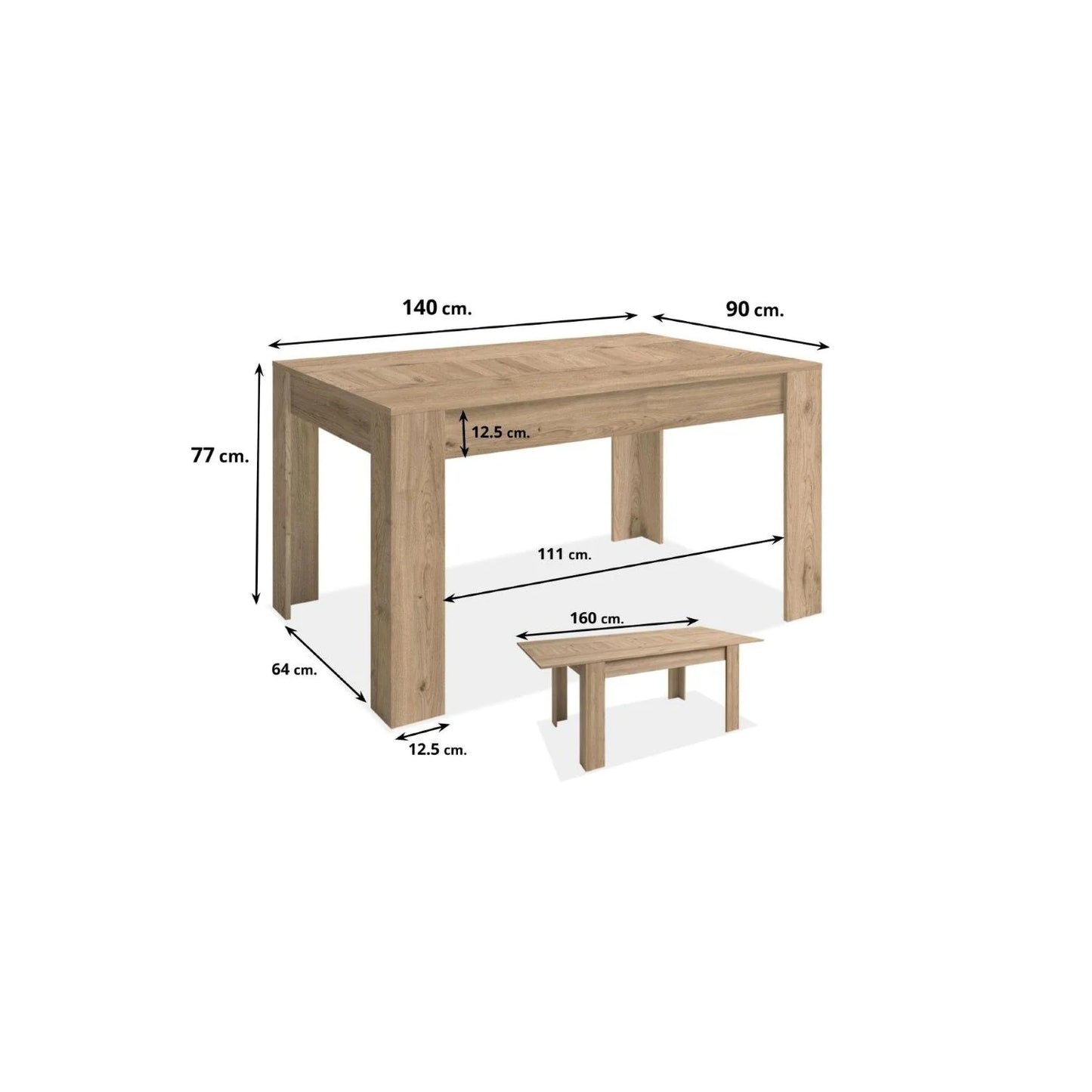 Mesa comedor extensible Bass 140x90 cm.