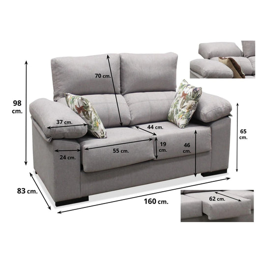 Sofá 2 plazas Castilla 160 cm. en gris claro