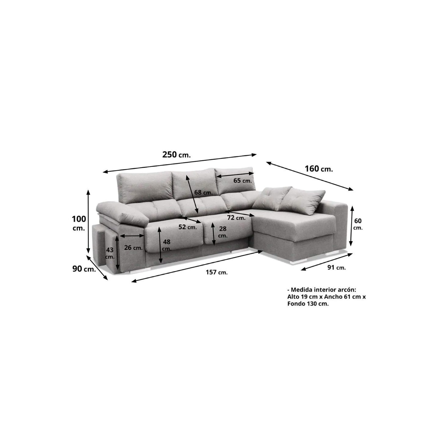 Sofá chaise longue Suiza 250 cm