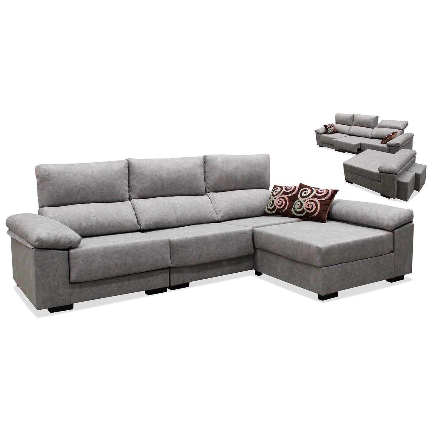 Sofá cheslongue Alicia 300 cm. asientos reclinables y extensible