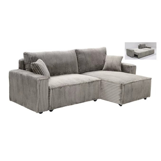 Sofá cama chaise longue LUKA gris de pana 234 cm moderno