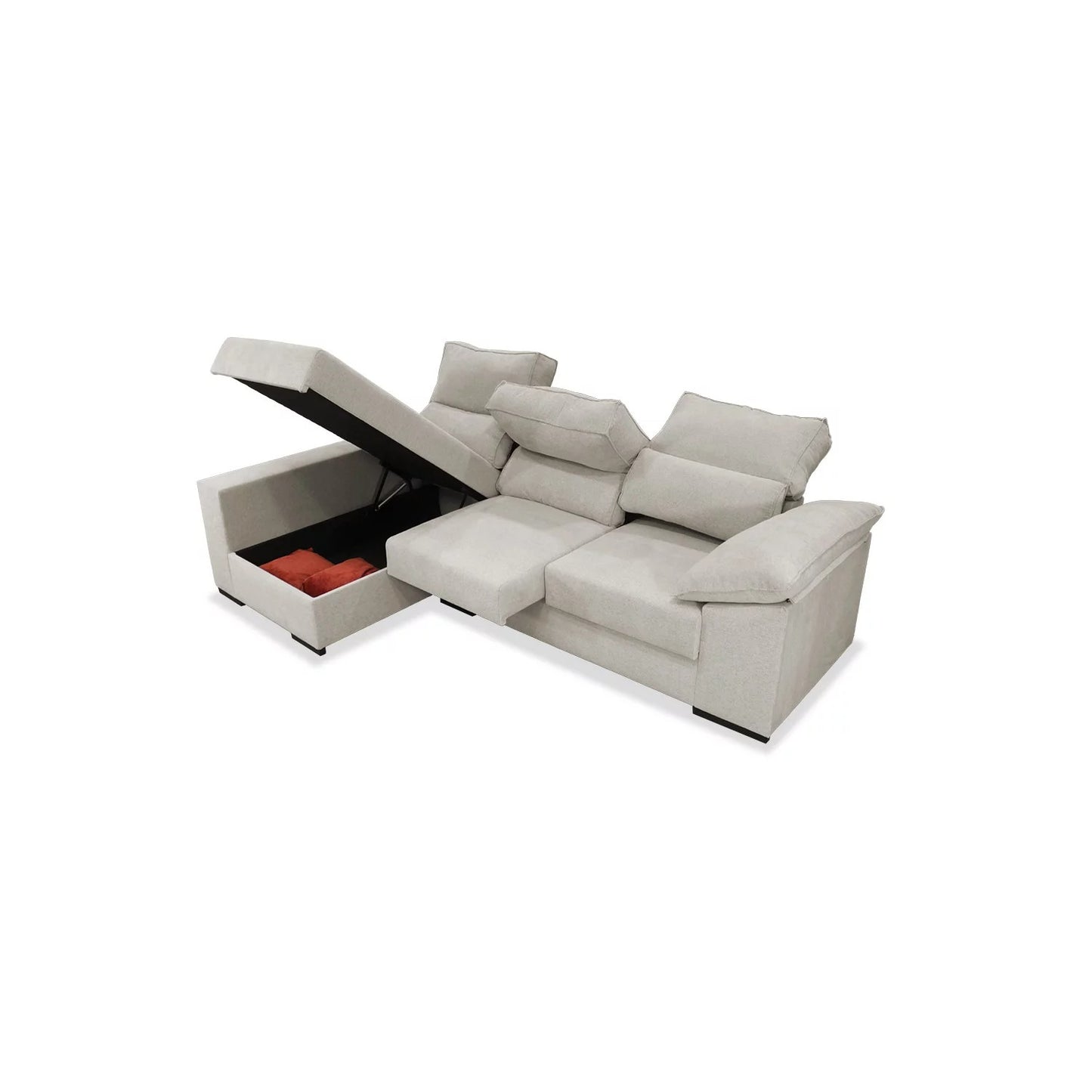 Sofá Chaise Longue VIKA con Arcón Abatible 263 cm – Color Arena