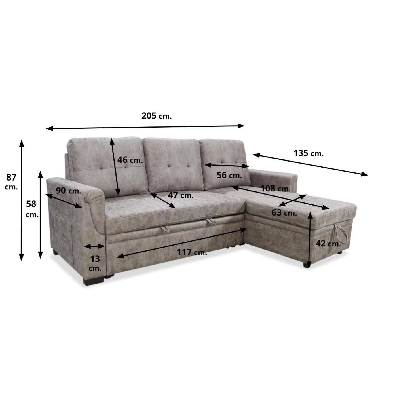 Sofá chaise longue cama RÖNA 205 cm