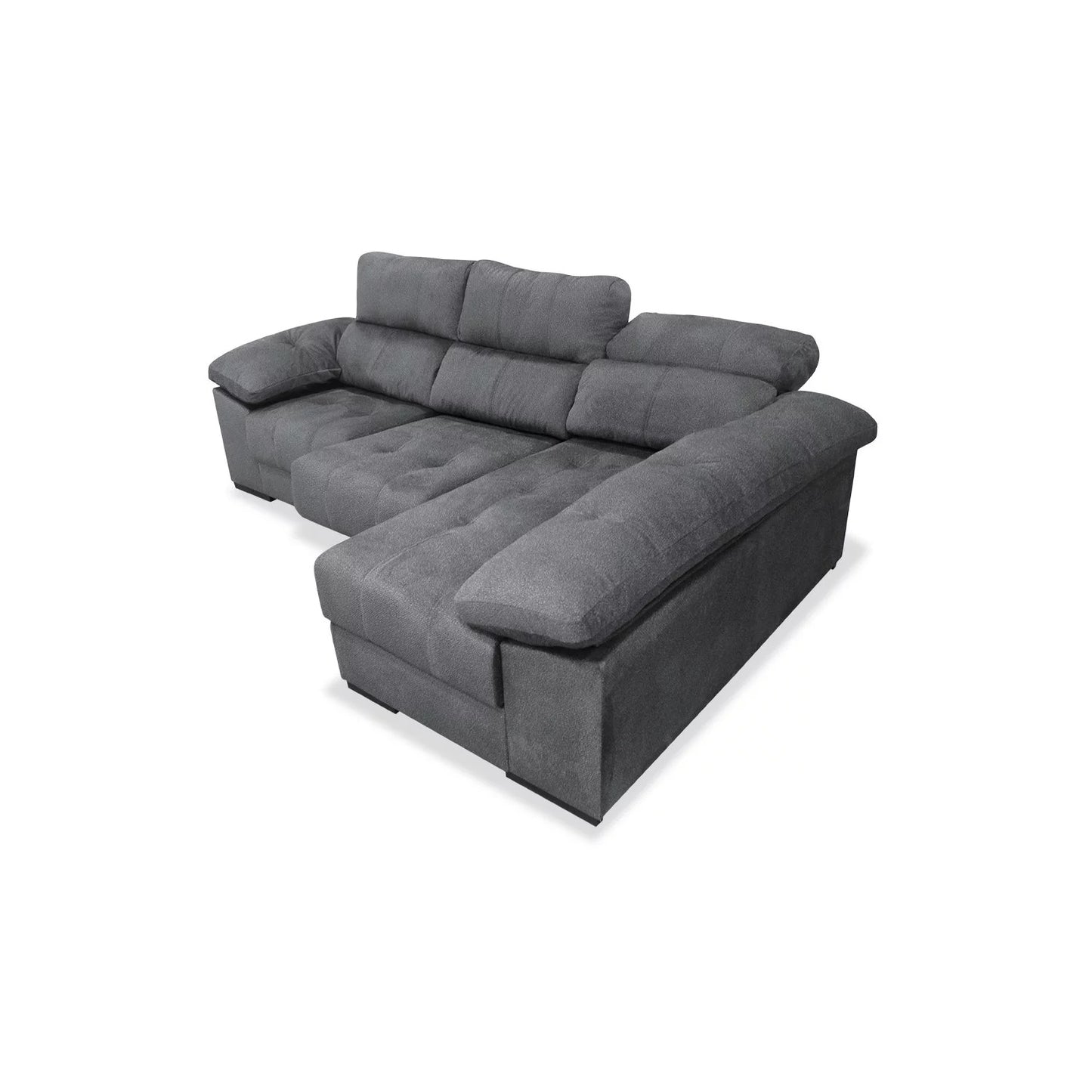 Sofá Chaise Longue NÖRA 280 cm Gris Oscuro – Respaldos Reclinables y Asientos Deslizantes