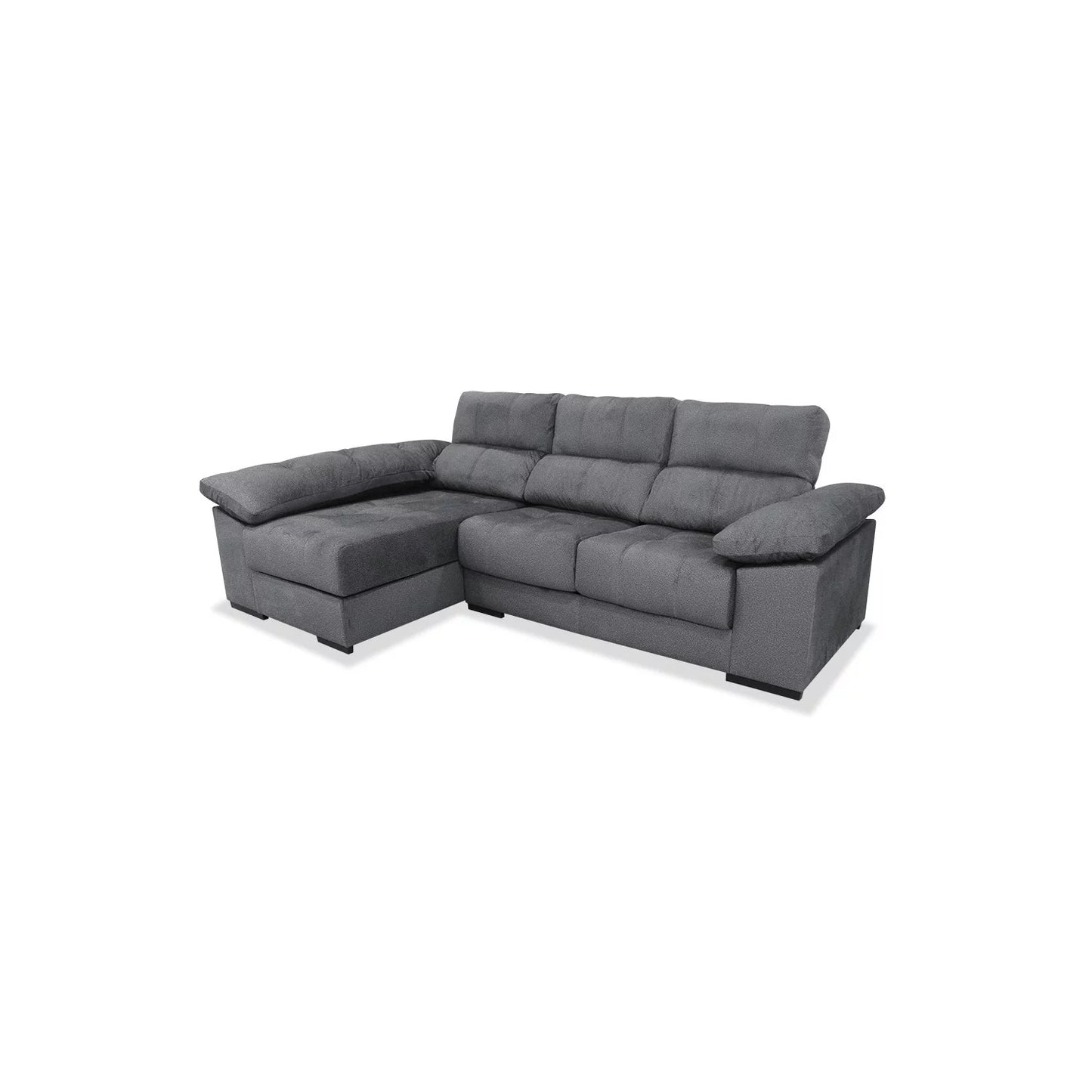Sofá Chaise Longue NÖRA 280 cm Gris Oscuro – Respaldos Reclinables y Asientos Deslizantes