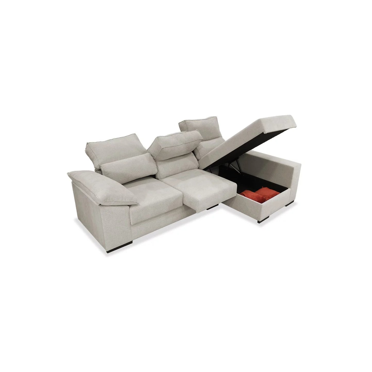 Sofá Chaise Longue VIKA con Arcón Abatible 263 cm – Color Arena