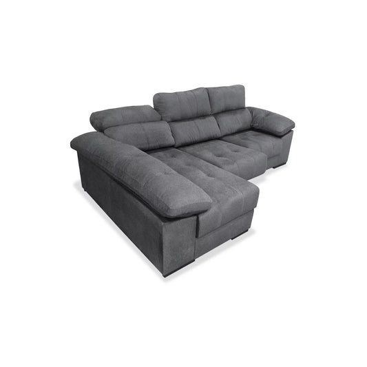 Sofá Chaise Longue NÖRA 280 cm Gris Oscuro – Respaldos Reclinables y Asientos Deslizantes