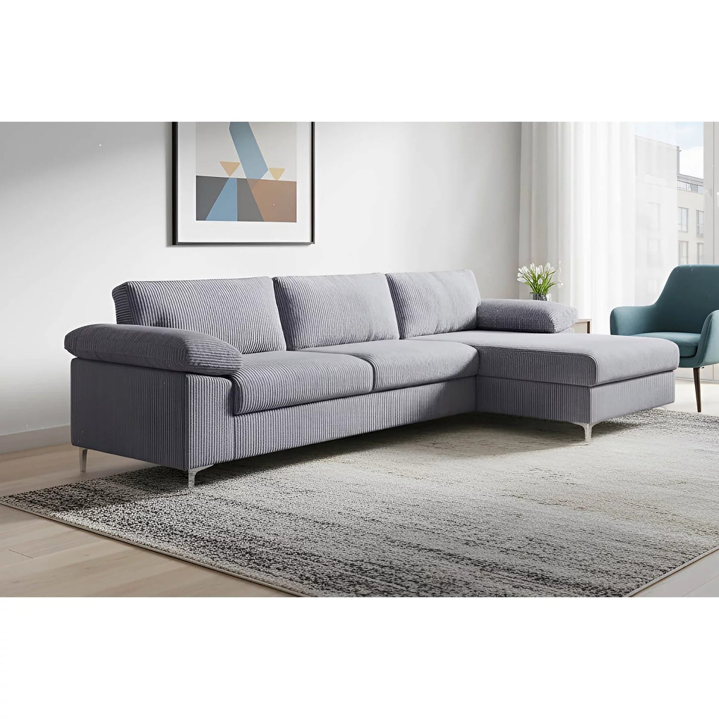 Sofá chaise longue derecha ZÜMI 260 cm gris