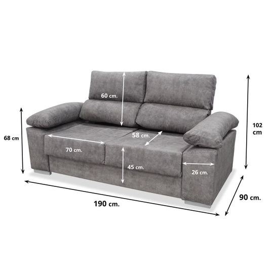 Sofá tres plazas VARO 190 cm reposacabezas reclinables