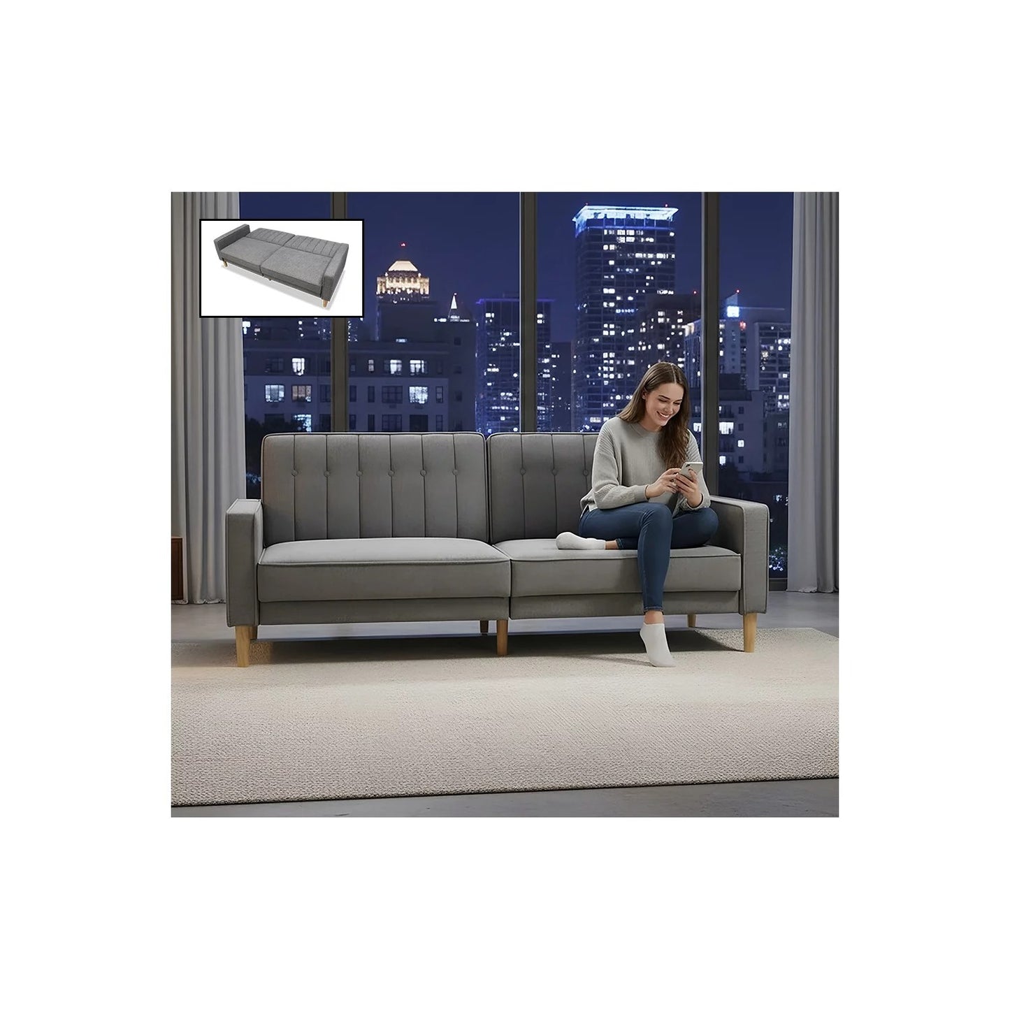 Sofá cama LINA 202 cm gris oscuro