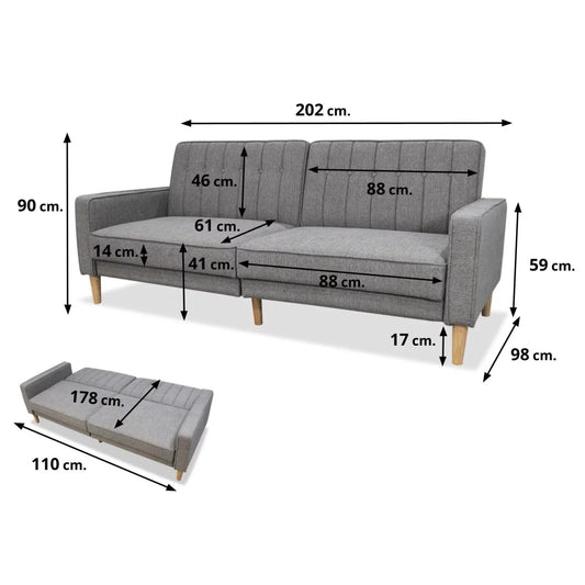 Sofá cama LINA 202 cm gris oscuro