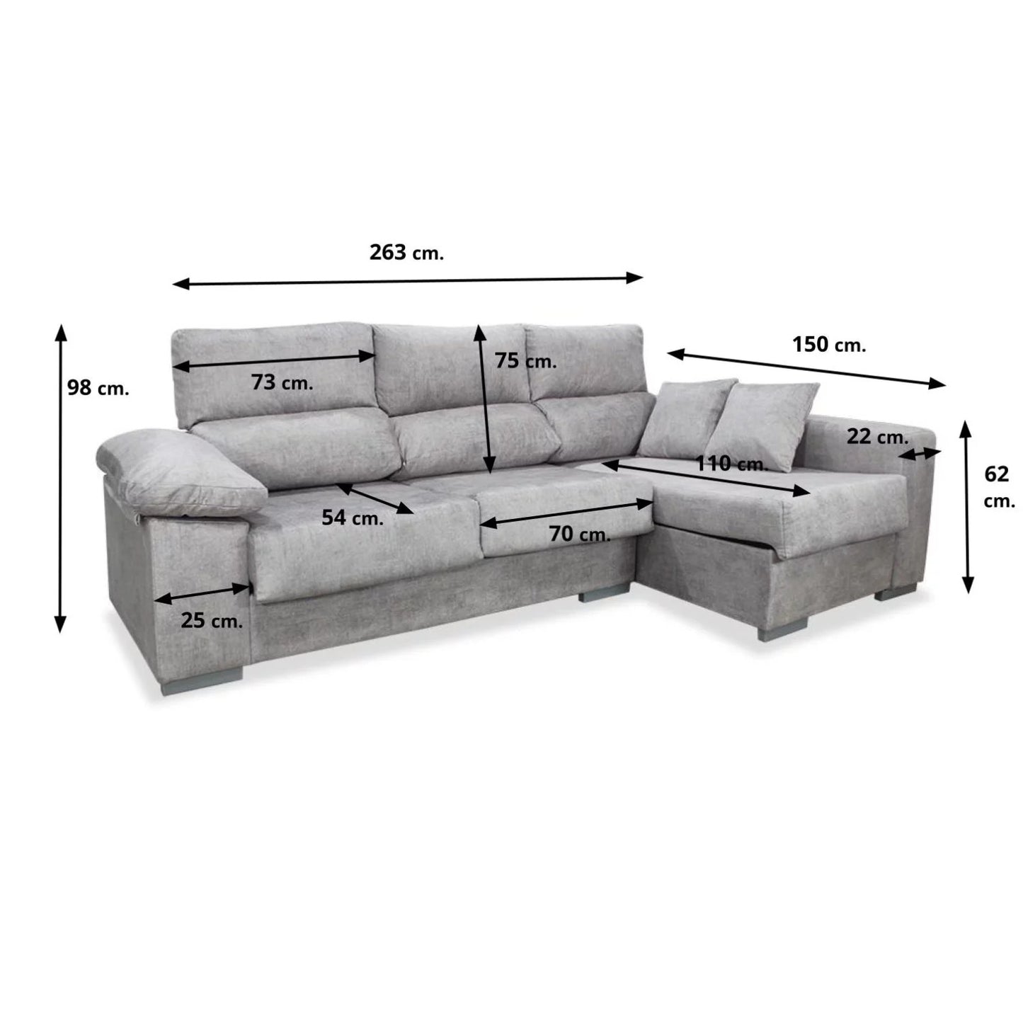 Sofá chaise longue derecha SVEA 263 cm