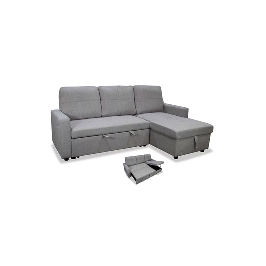 Sofá chaise longue cama con arcón NÖMI gris oscuro 216 cm