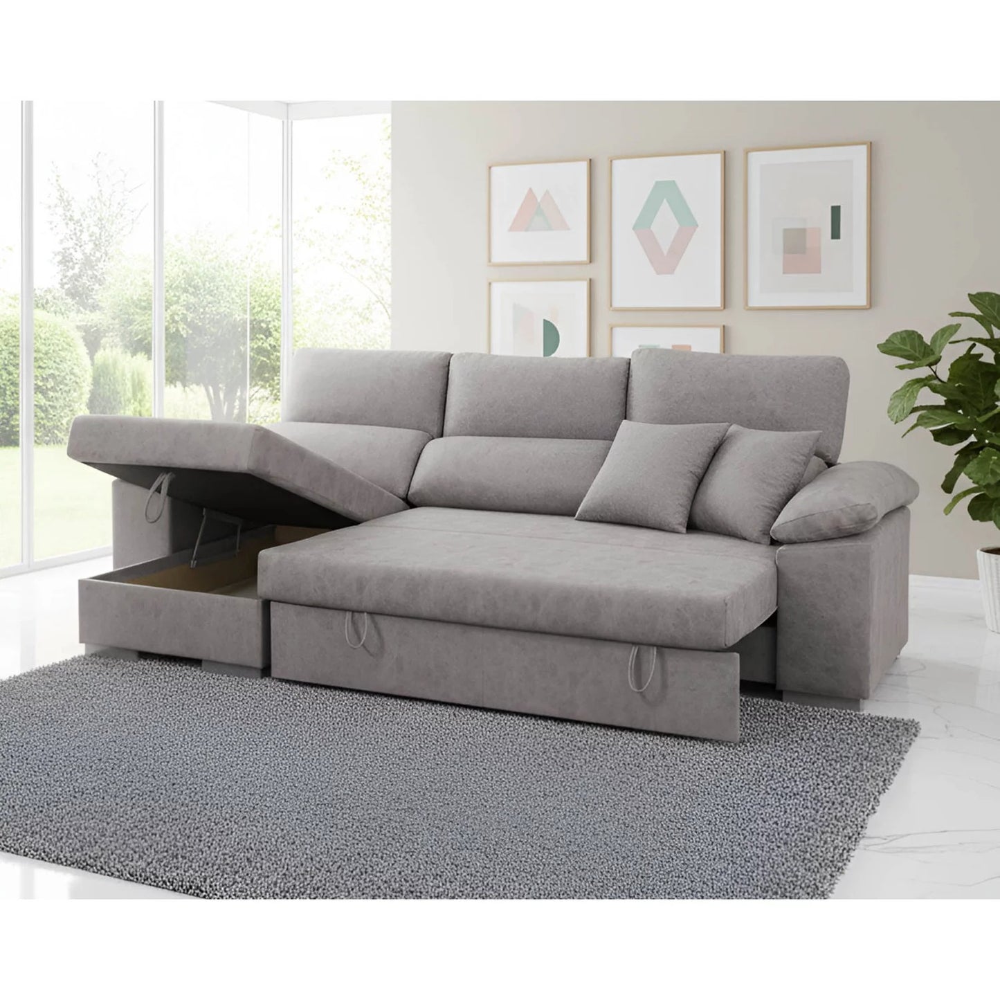Sofá cama chaise longue izquierda SÖFA 265 cm con arcón abatible.