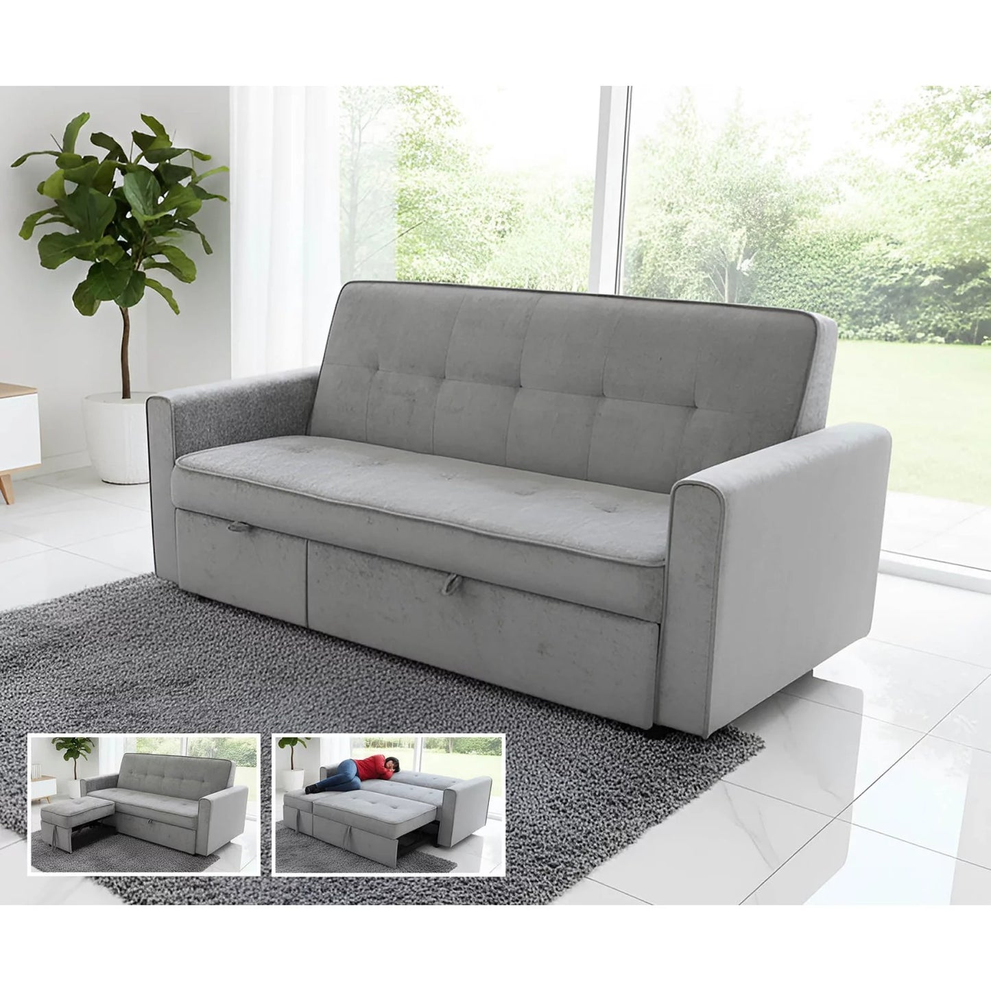 Sofá con cama y chaiselongue extraíbles ELVO 178 cm