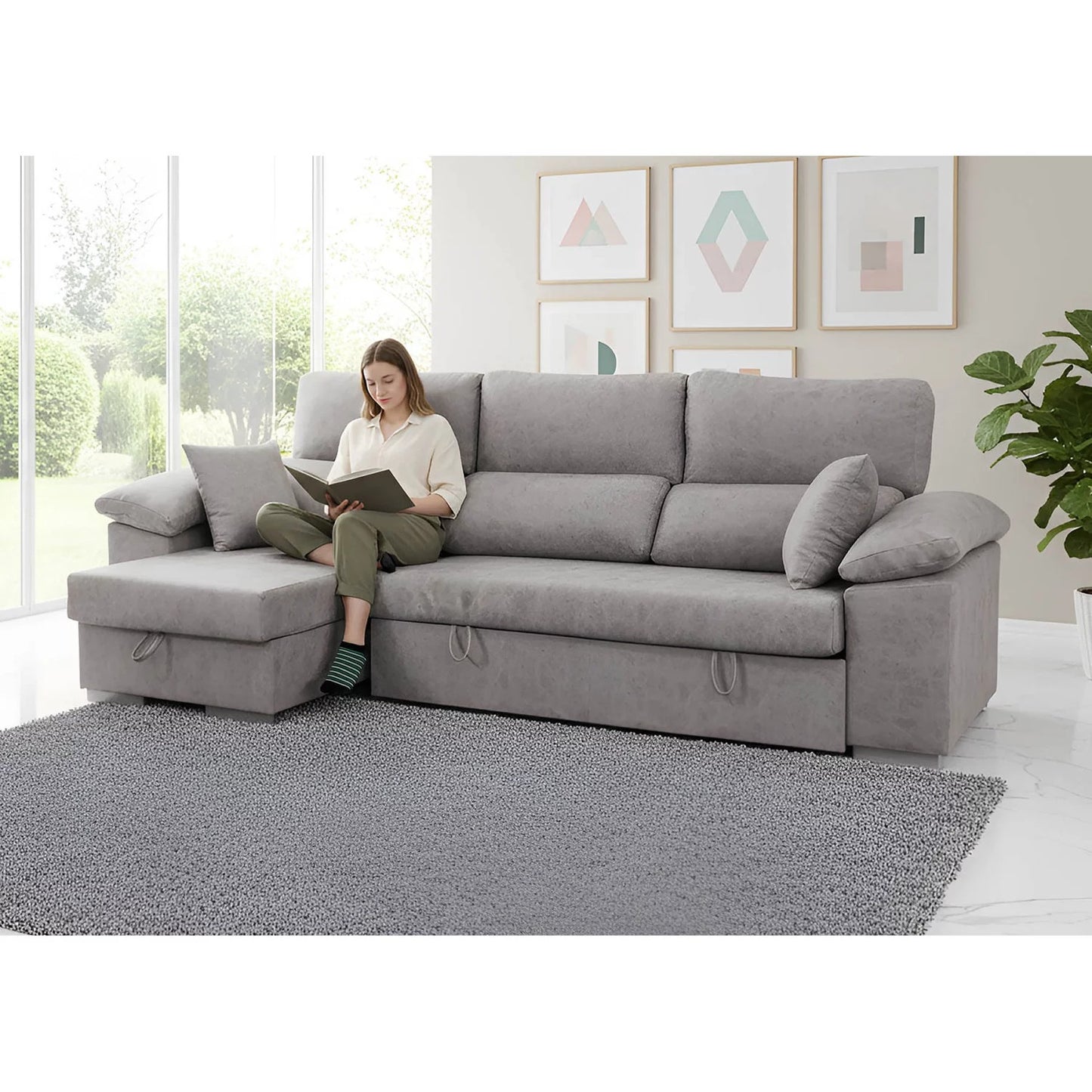 Sofá cama chaise longue izquierda SÖFA 265 cm con arcón abatible.