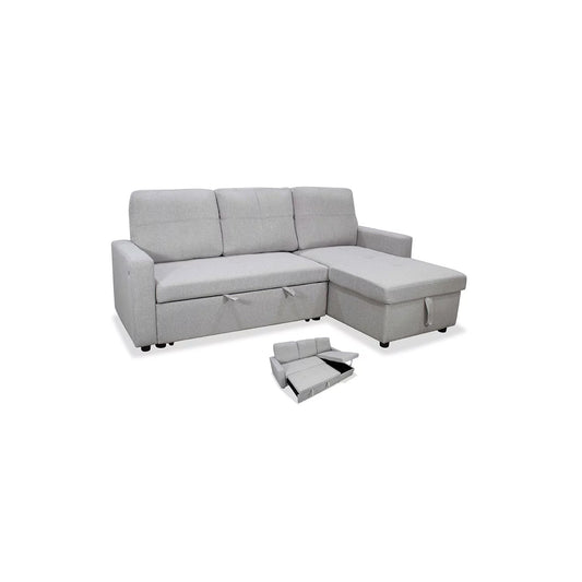 Sofá chaise longue cama gris claro con arcón NÖMI 216 cm