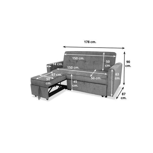Sofá con cama y chaiselongue extraíbles ELVO 178 cm