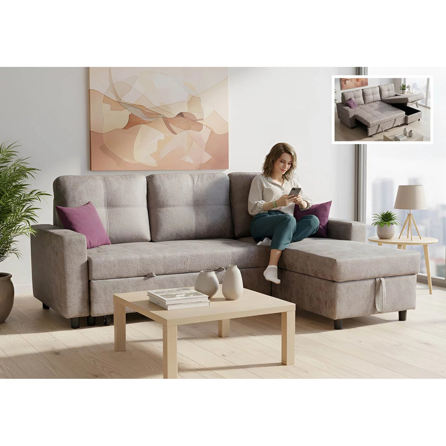 Sofá chaise longue cama RÜMA 222 cm.