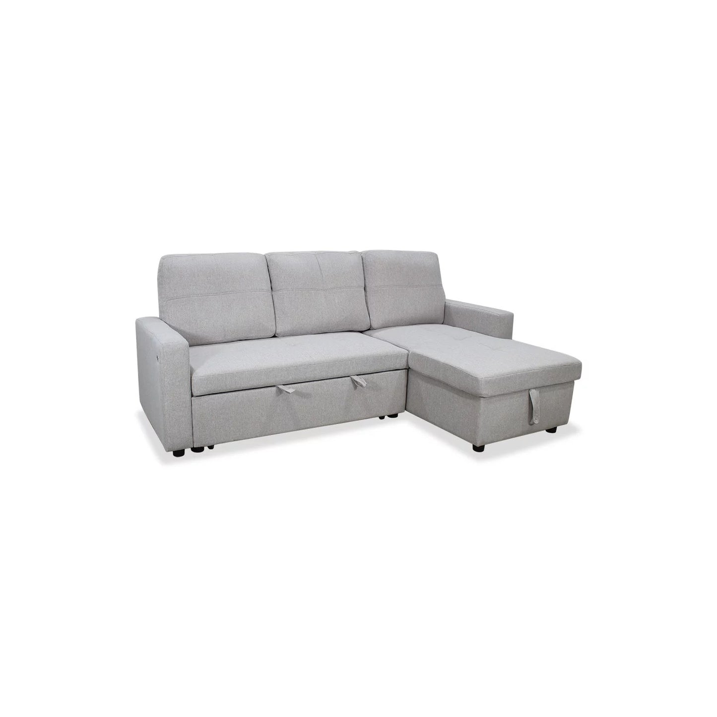 Sofá chaise longue cama gris claro con arcón NÖMI 216 cm