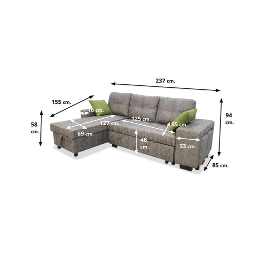 Sofá chaise longue cama NUBI 237 cm.