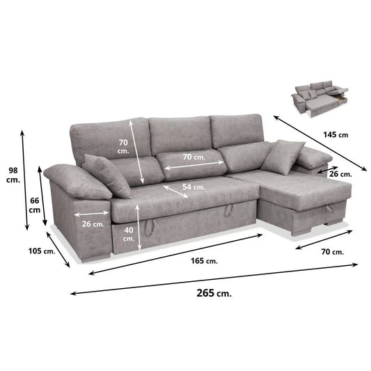 Sofá cama chaiselongue derecha SÖFA 265 cm con arcón abatible