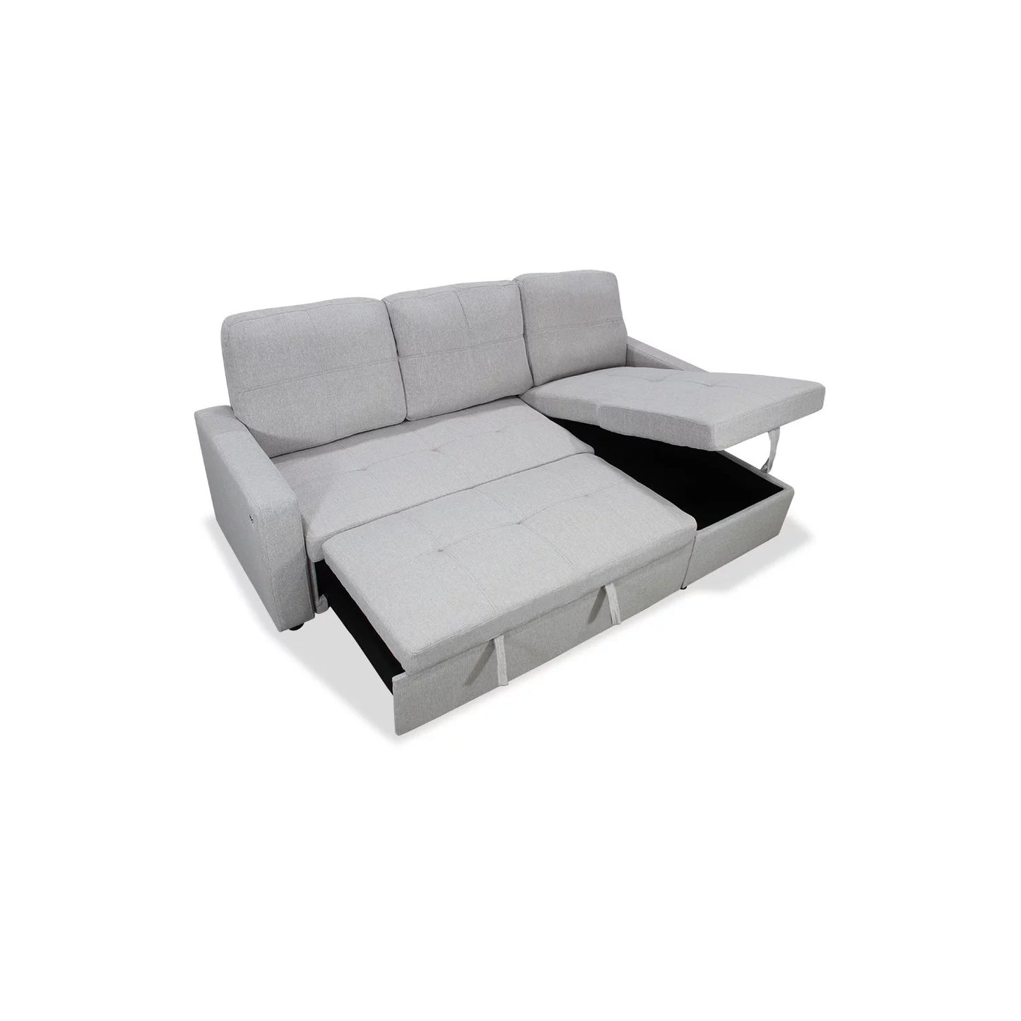 Sofá chaise longue cama gris claro con arcón NÖMI 216 cm