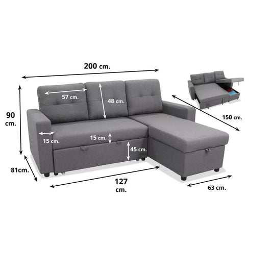 Sofá chaise longue cama LYKA 200 cm.