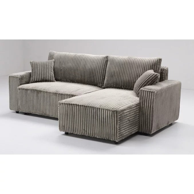 Sofá cama chaise longue LUKA gris de pana 234 cm moderno