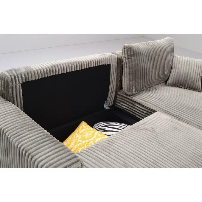 Sofá cama chaise longue LUKA gris de pana 234 cm moderno