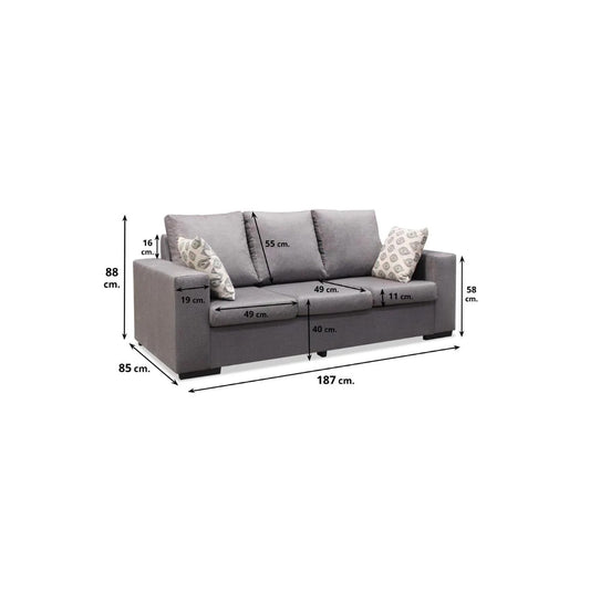 Sofá 3 plazas Belén color gris 187 cm. Microfibra lavable