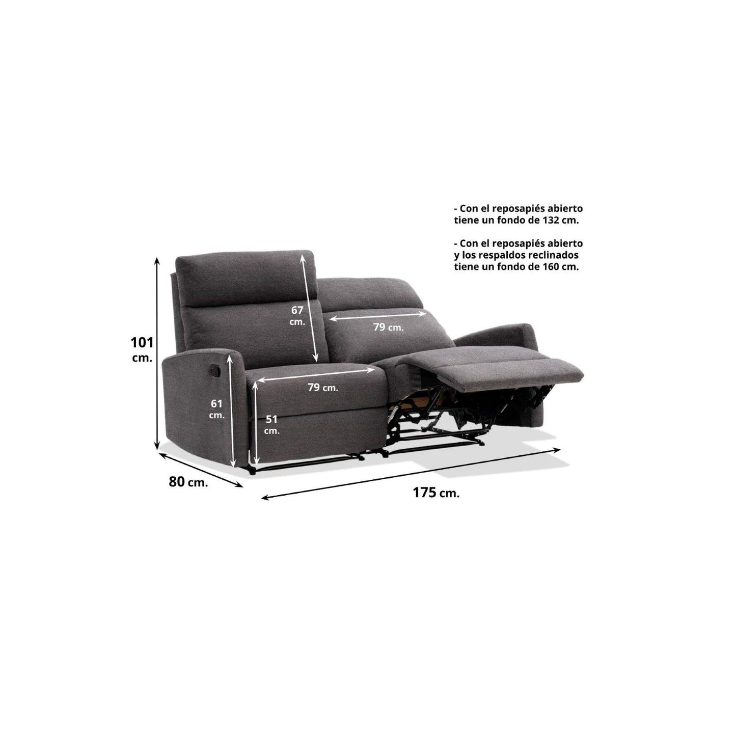 Sofá relax 3 plazas Lancia gris