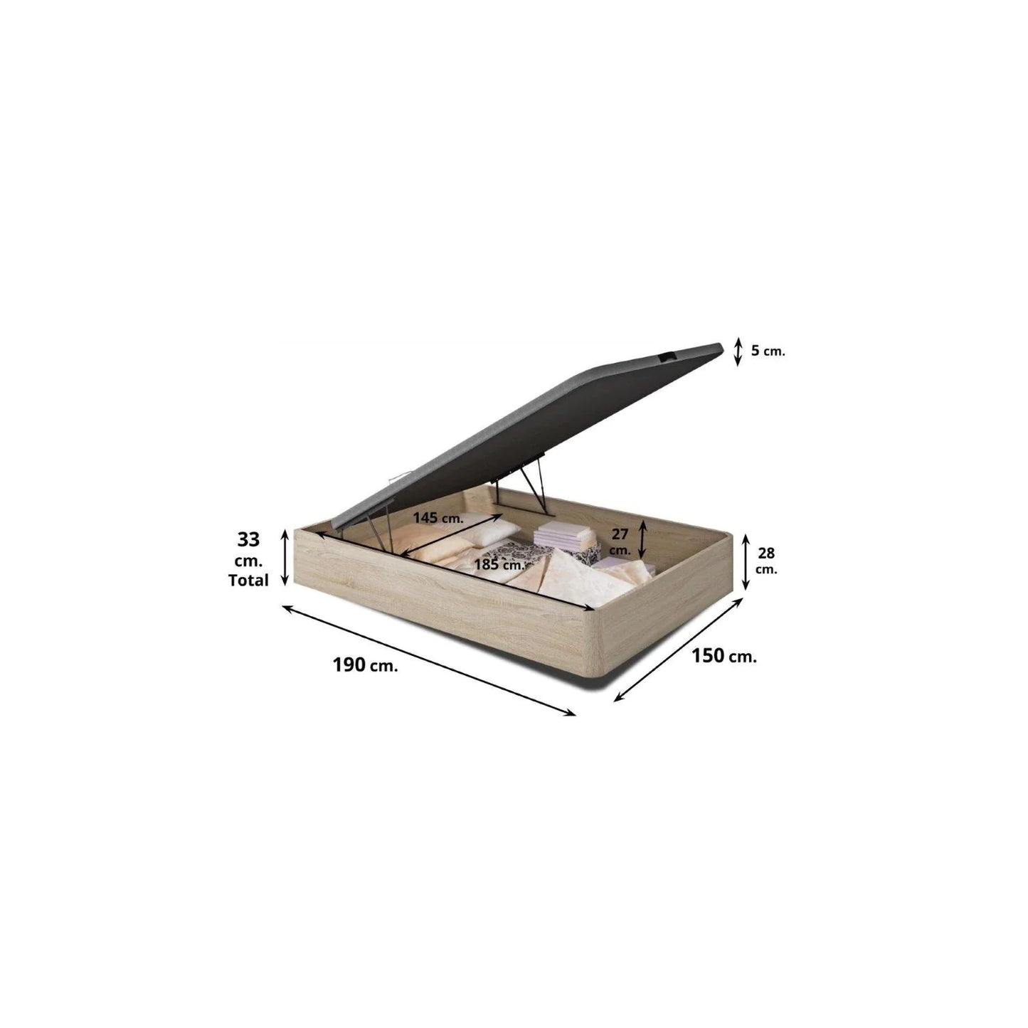 Canapé abatible 22mm. barato tapa tapizada 150x190 cm. blanco