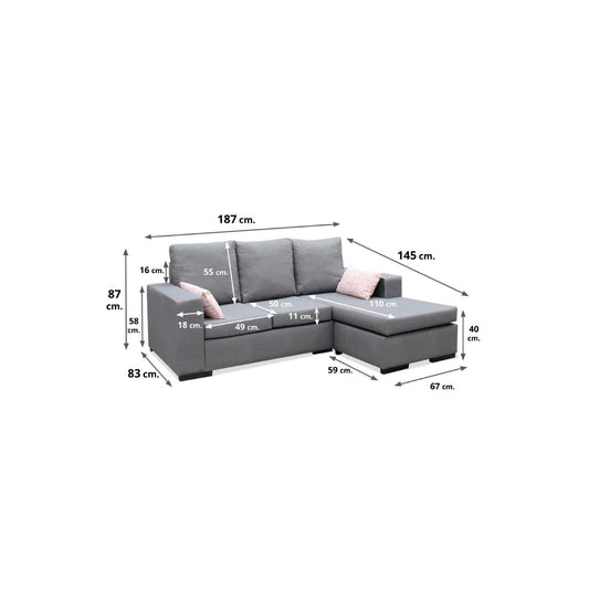 Sofá chaise longue redondela reversible 190 cm VÖLI Antracita