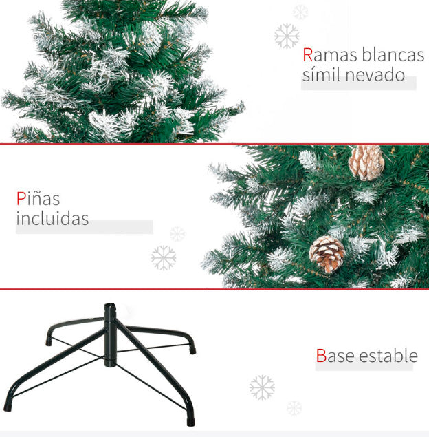 Árbol navidad nevado 180 cm y 800 ramas Luxury  con adorno piñas