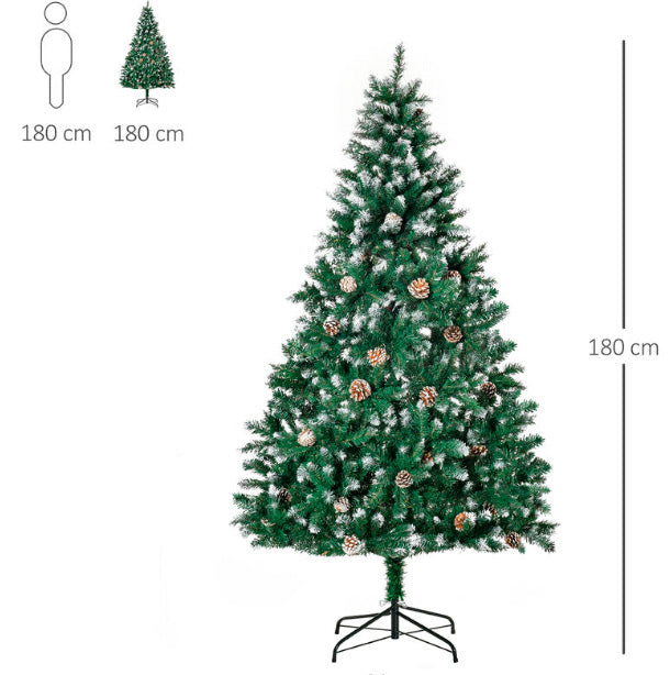 Árbol navidad nevado 180 cm y 800 ramas Luxury  con adorno piñas