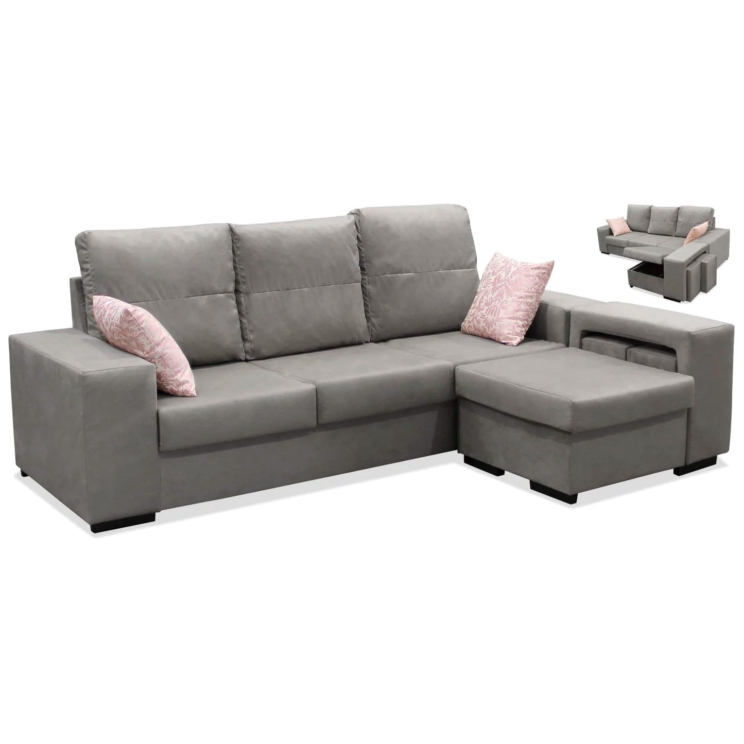 Sofá chaise longue Bea gris 230 cm