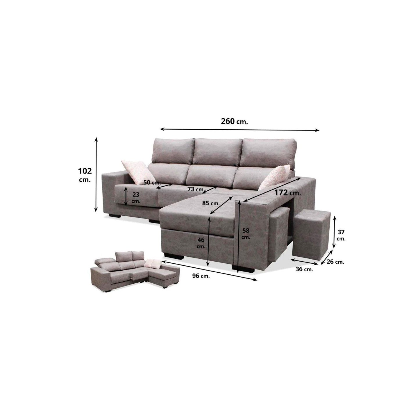 Sofá chaise longue Delia 260 cm