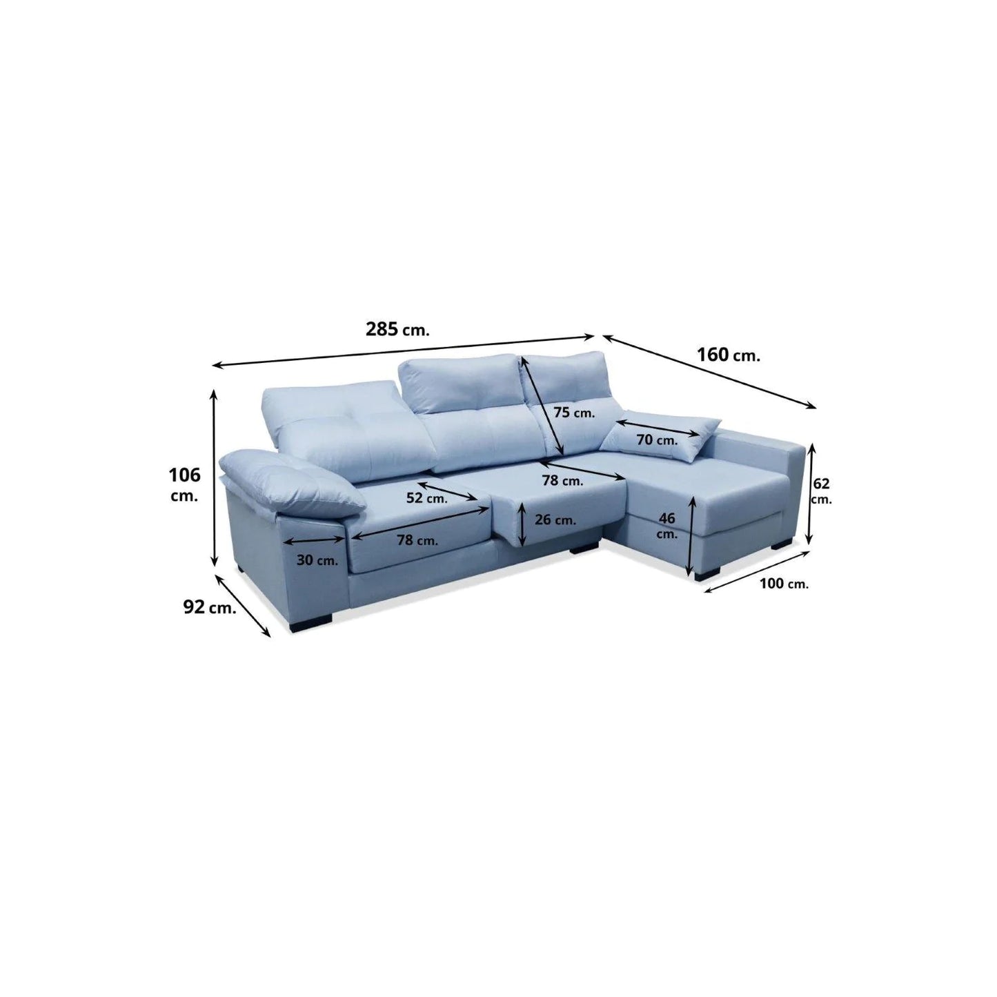 Sofá Chaise longue Ferrari 285 cm.